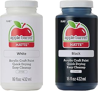 Apple Barrel PROMOABWB Set Featuring 2 16 fl oz White Black Acrylic Paint Colors, (Pack of 2), Multi 2