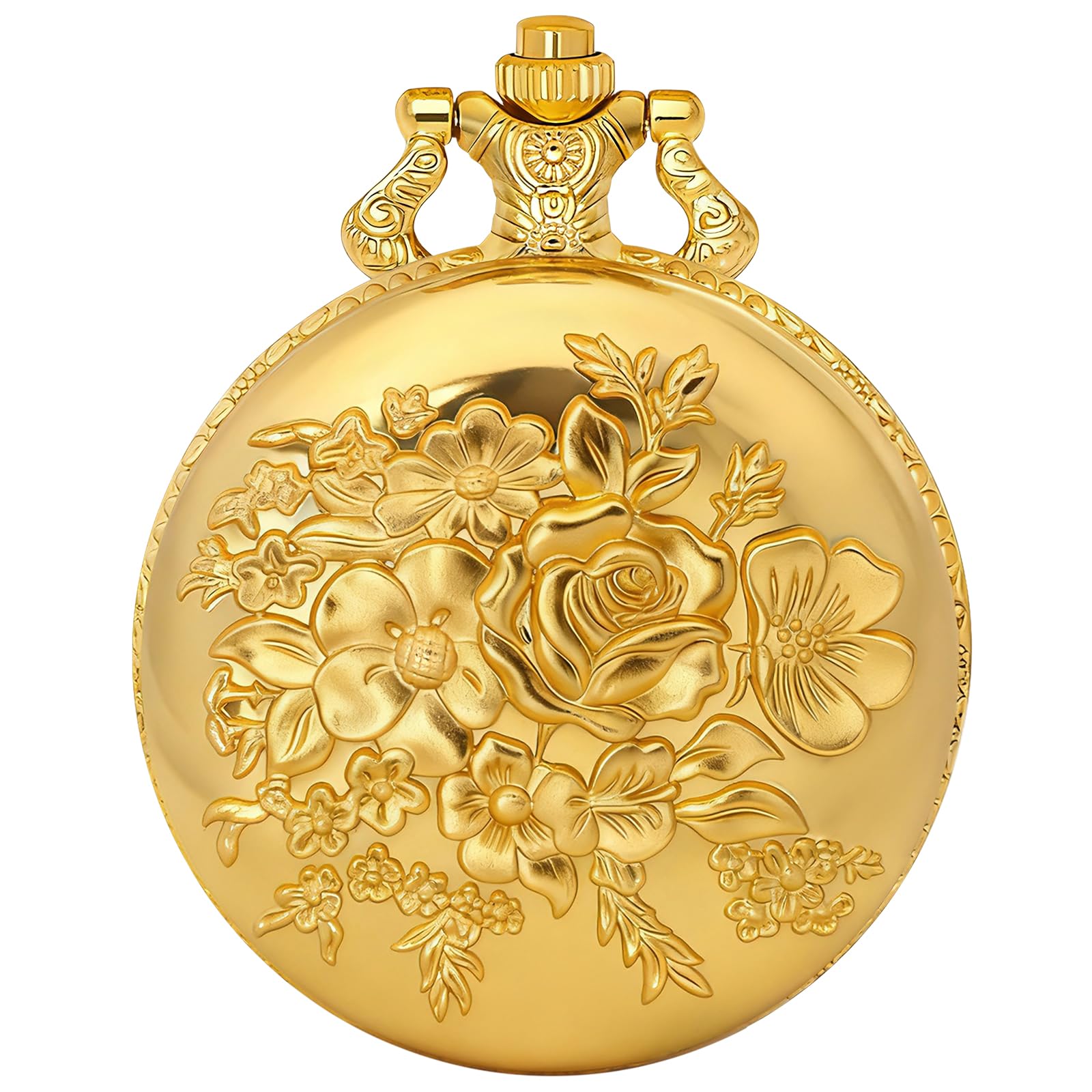 Tiong Pocket Watch Flower 3D Pattern Vintage Quartz Pocket Watches with Chain Christmas, Graduation, Birthday Gifts Mother's Day