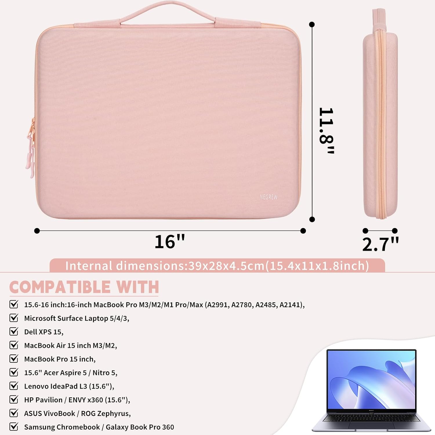 Hard Laptop Sleeve Case for 16 inch MacBook Pro M3/M2/M1 Pro/Max A2991, A2780, A2485, A2141,15.6 Inch HP Dell Razer Samsung Laptop Chromebook, MacBook Air 15 inch M3/M2 Computer Carrying Case