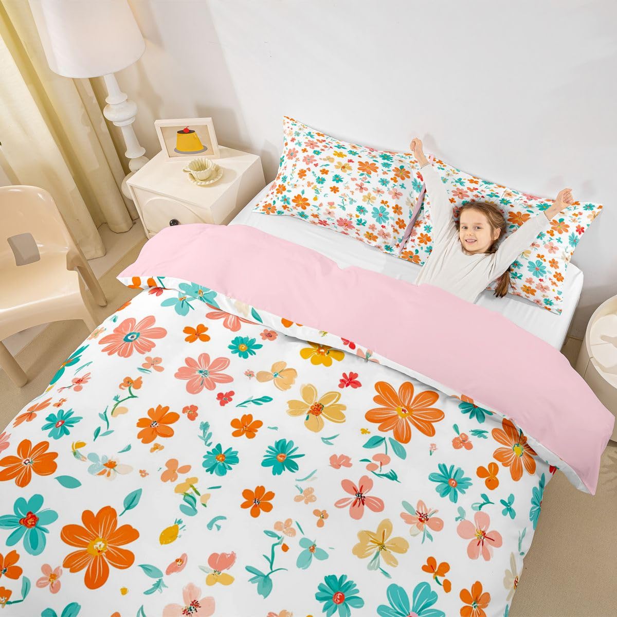 Homewish Vintage kwiatowa podwójna poszewka na kołdrę wiosna lato kwiaty zestaw pościeli dla dzieci nastolatków dorosłych turkusowy pomarańczowy wiktoriański kwiatowy poszewka na kołdrę dom wiejski