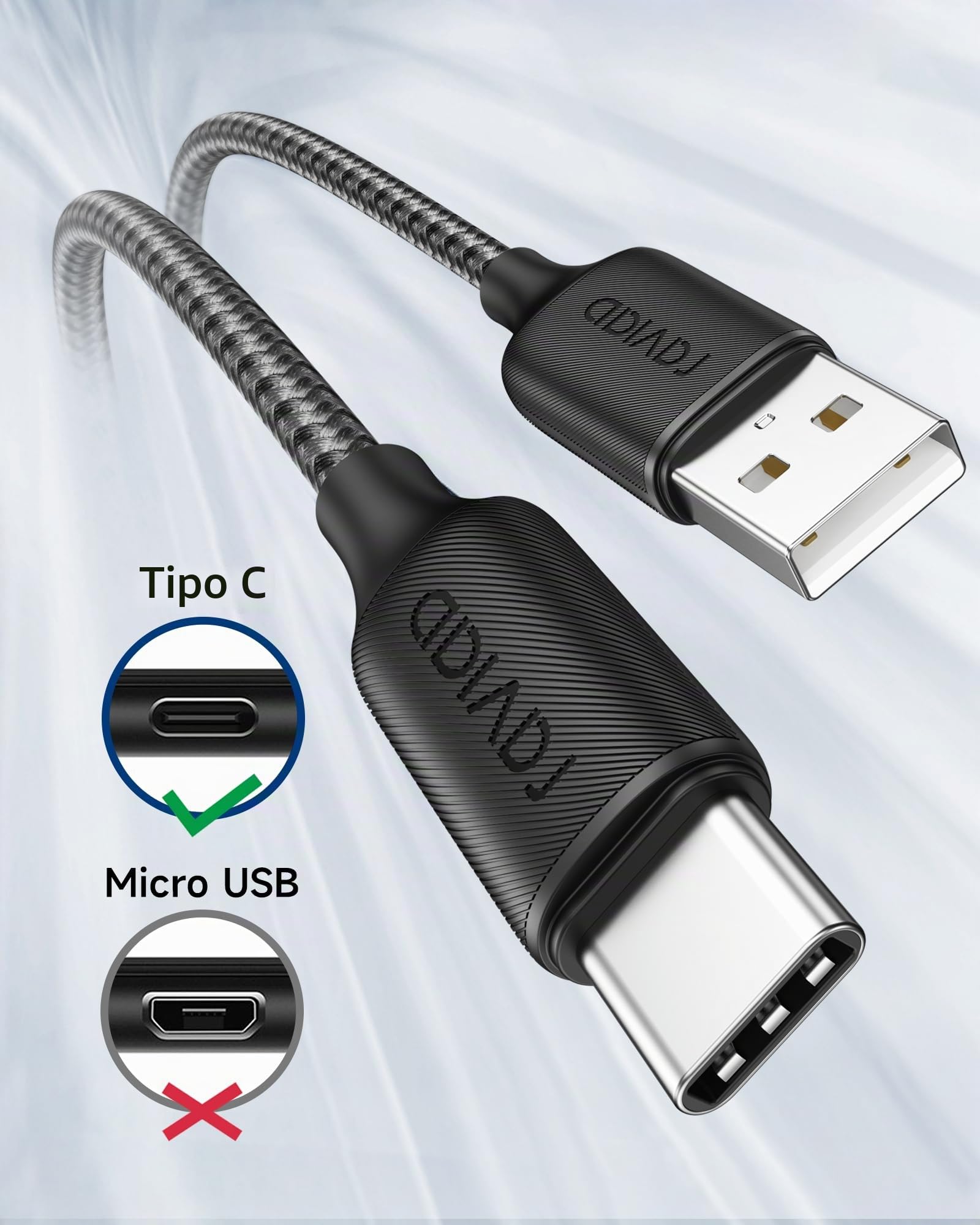RAVIAD Cable USB A USB C [3M] Cable USB C Carga Rapida 3.1A QC3.0 Largo Cable USB Tipo C Cargador Nylon Trenzado con iPhone 16 15 Pro Max, Galaxy S24/S23, Huawei P40/P30, Xiaomi, iPad, Pixel