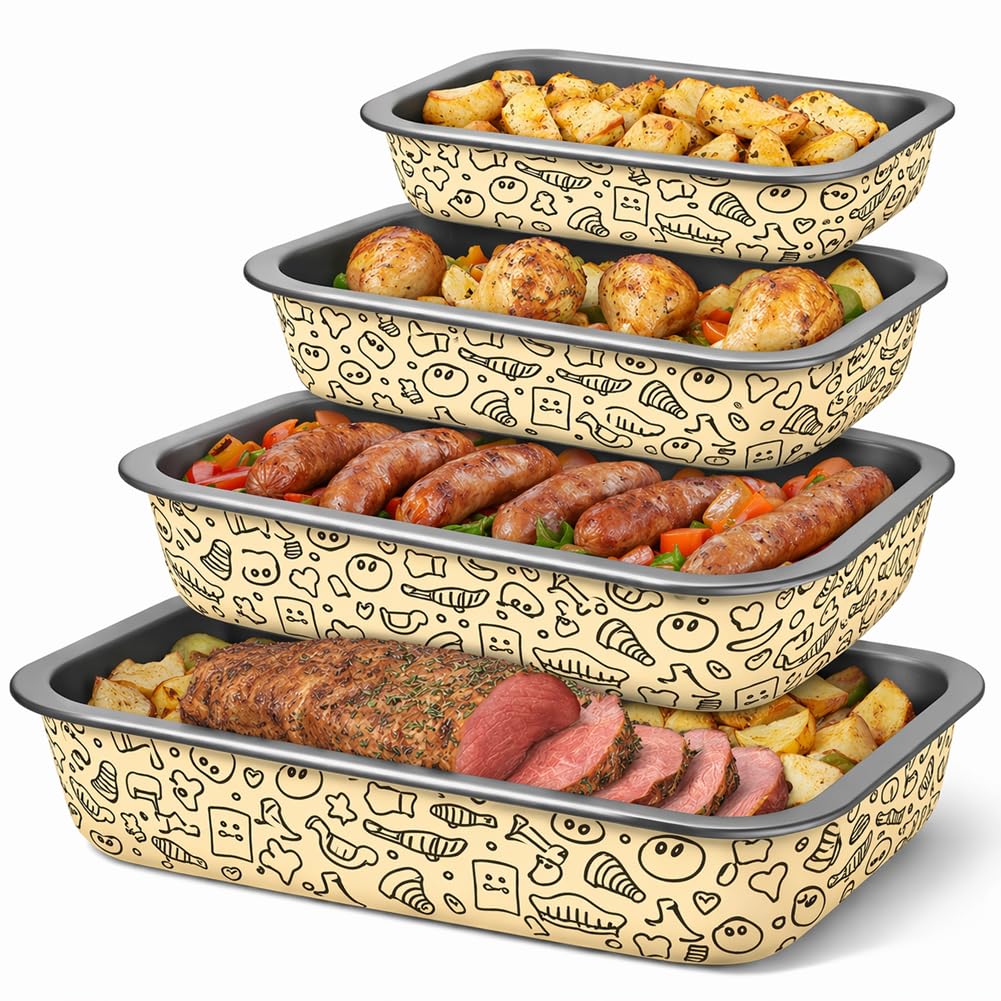 BAKAJI Set 4 Teglie Rettangolari da Forno 20-25 - 30-35 cm con Fondo Antiaderente e Cottura Omogenea, Ideale per Lasagne, Dolci, Facile da Pulire