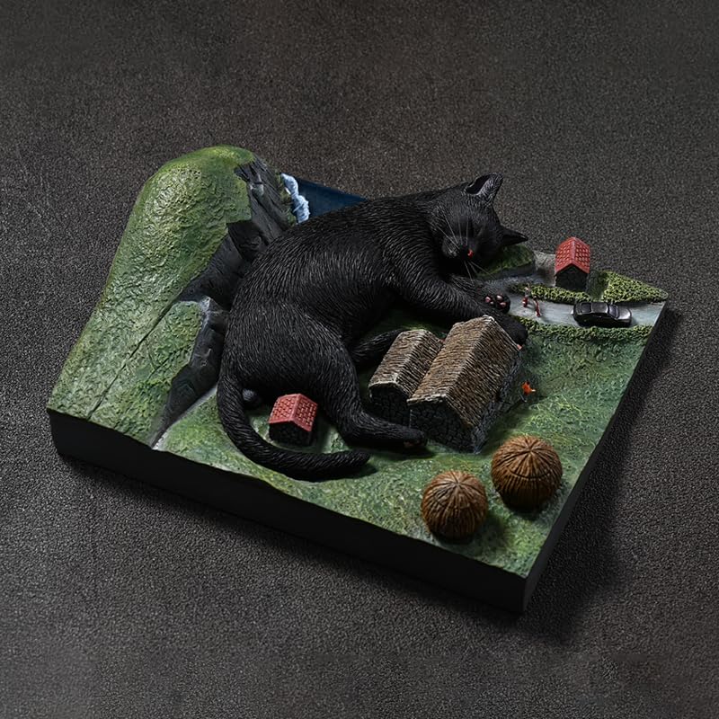 Diorama de chat endormi décor de table salon ambiance apaisante