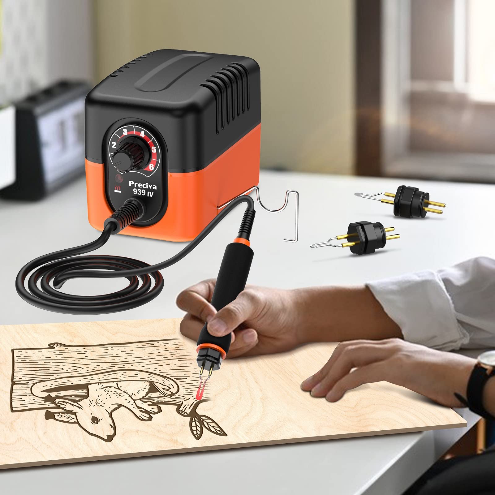 Kit Pirografia Legno, Preciva Stazione di Pirografia di Ferro 23W con Temperatura Regolabile da 250°C a 600 °C con 8 Teste di Penna