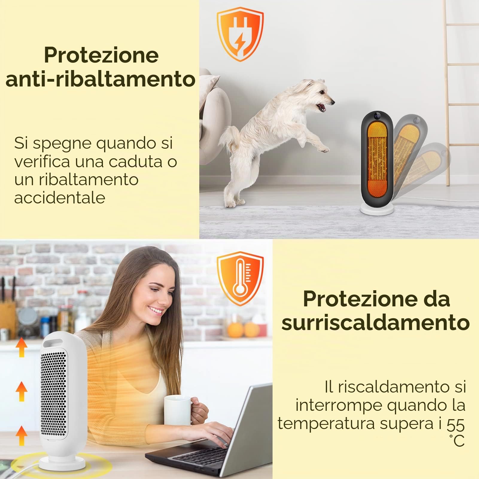 Nictemaw Termoventilatore elettrico in ceramica, 2000 W, ECO riscaldatore elettrico con 3 modalità, protezione antiribaltamento, timer 12 ore, oscillazione a 100° e telecomando per casa e ufficio