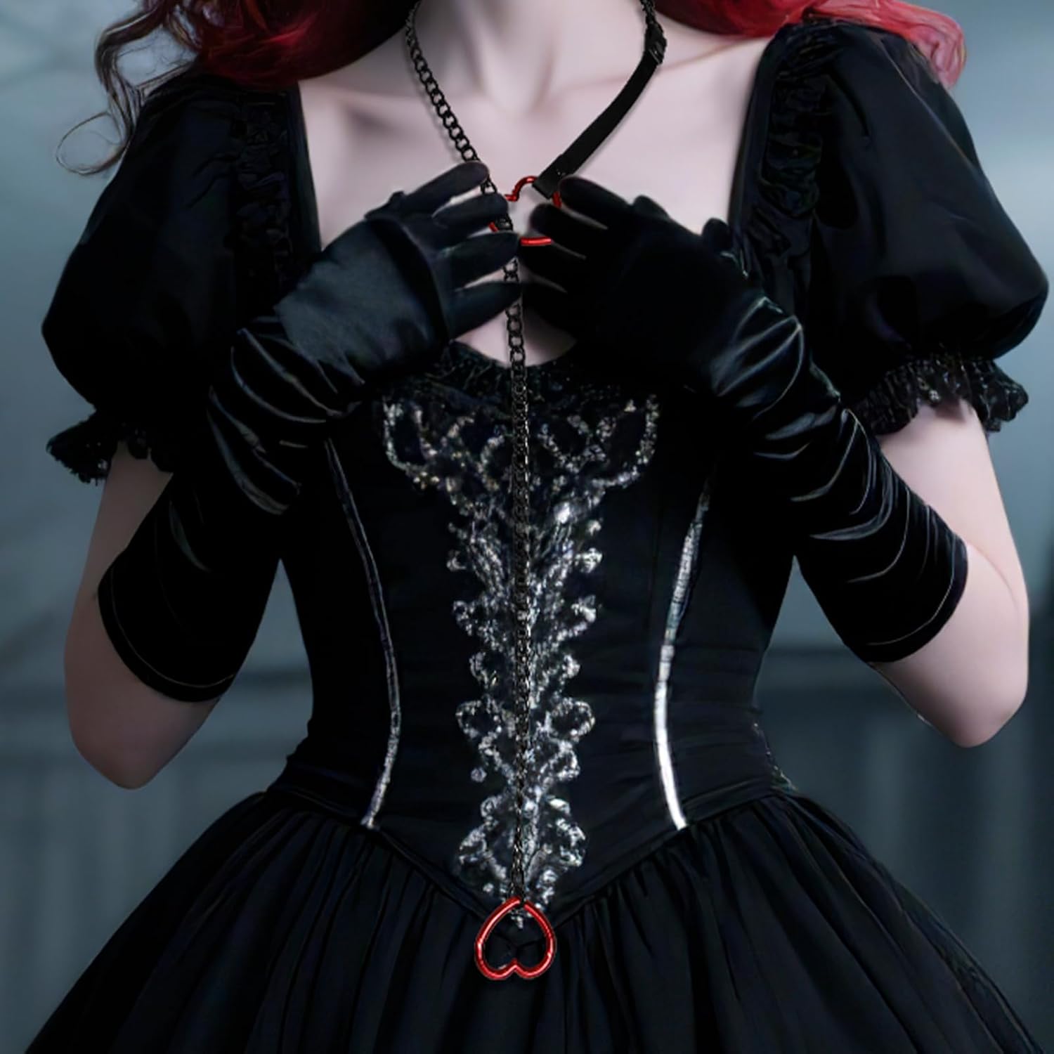 Heart Slip Chain Necklace, Black Leather Adjustable Slip Chain Choker with Red Charm, Non-Pinch Comfortable Choker Necklace for Women - Image 4