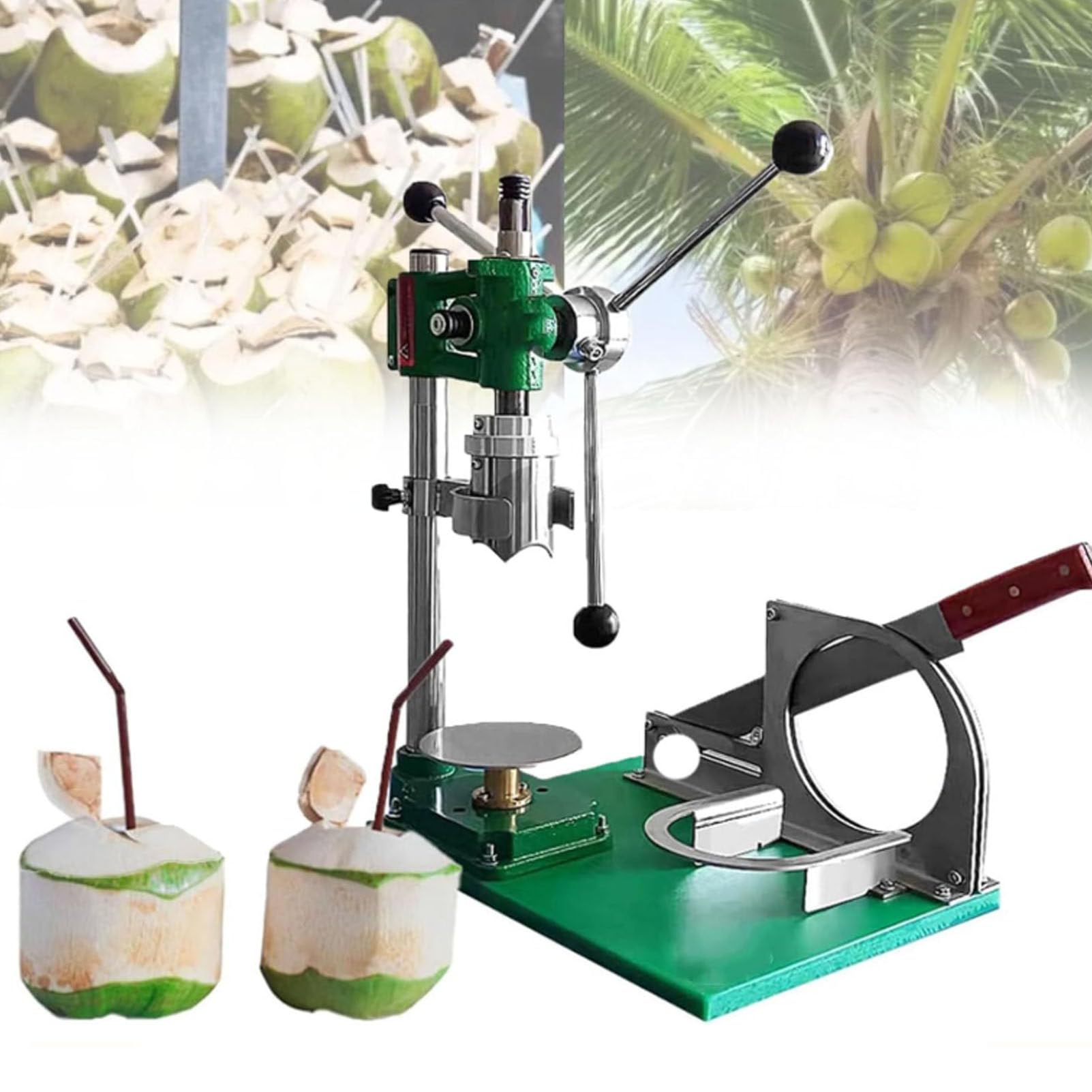 Oiyekntd Coconut Peeling and Shelling Machine, Manual Stainless Steel Coconut Opener Tool, Coconut Hole Driller, for Fresh Coconut Juice, Coconut Hole Open 2.36" Diameter 3Handle