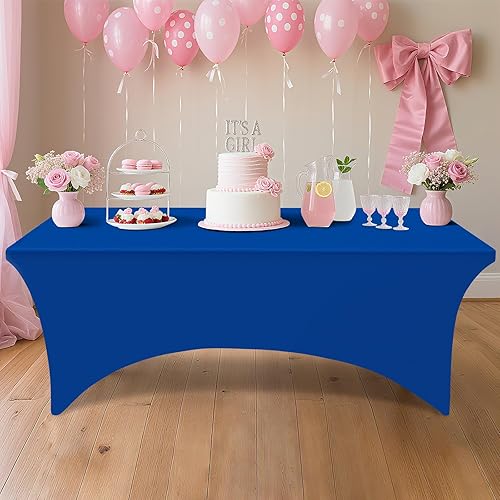 Miniatura 134 de Smiry Paquete de 2 manteles de elastano de 6 pies, elásticos ajustables, lavables y sin arrugas, rectangulares para mesa de patio, para exteriores,