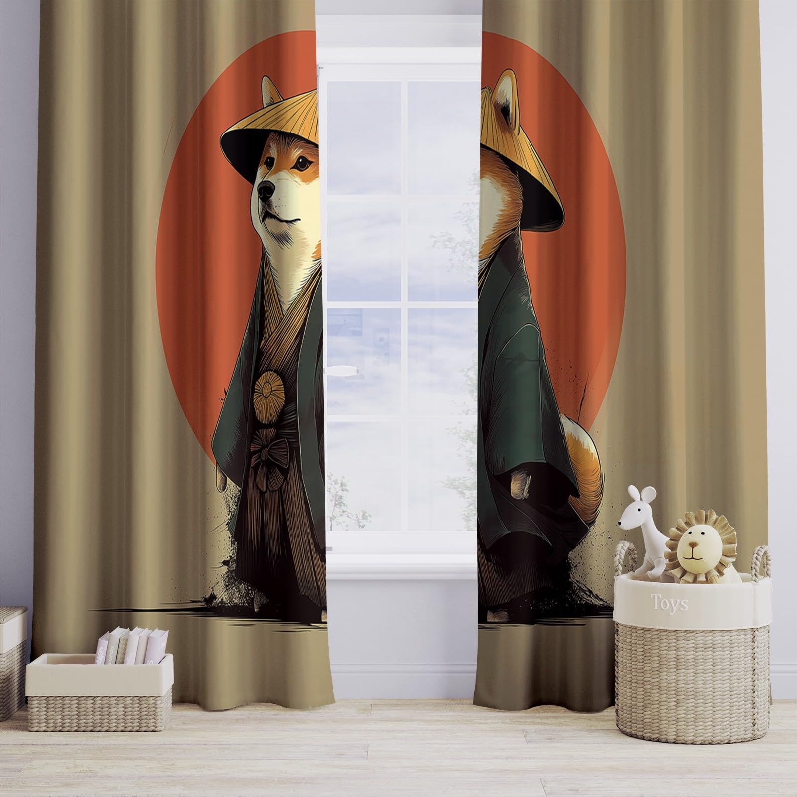 Generisch Kunst Tiere Krieger 2er Set Verdunkelungsvorhänge mit Ösen, Anime Cartoon Blickdicht Thermo Isoliert Vorhänge für Wohnzimmer & Schlafzimmer, HxB 166 x 75 cm