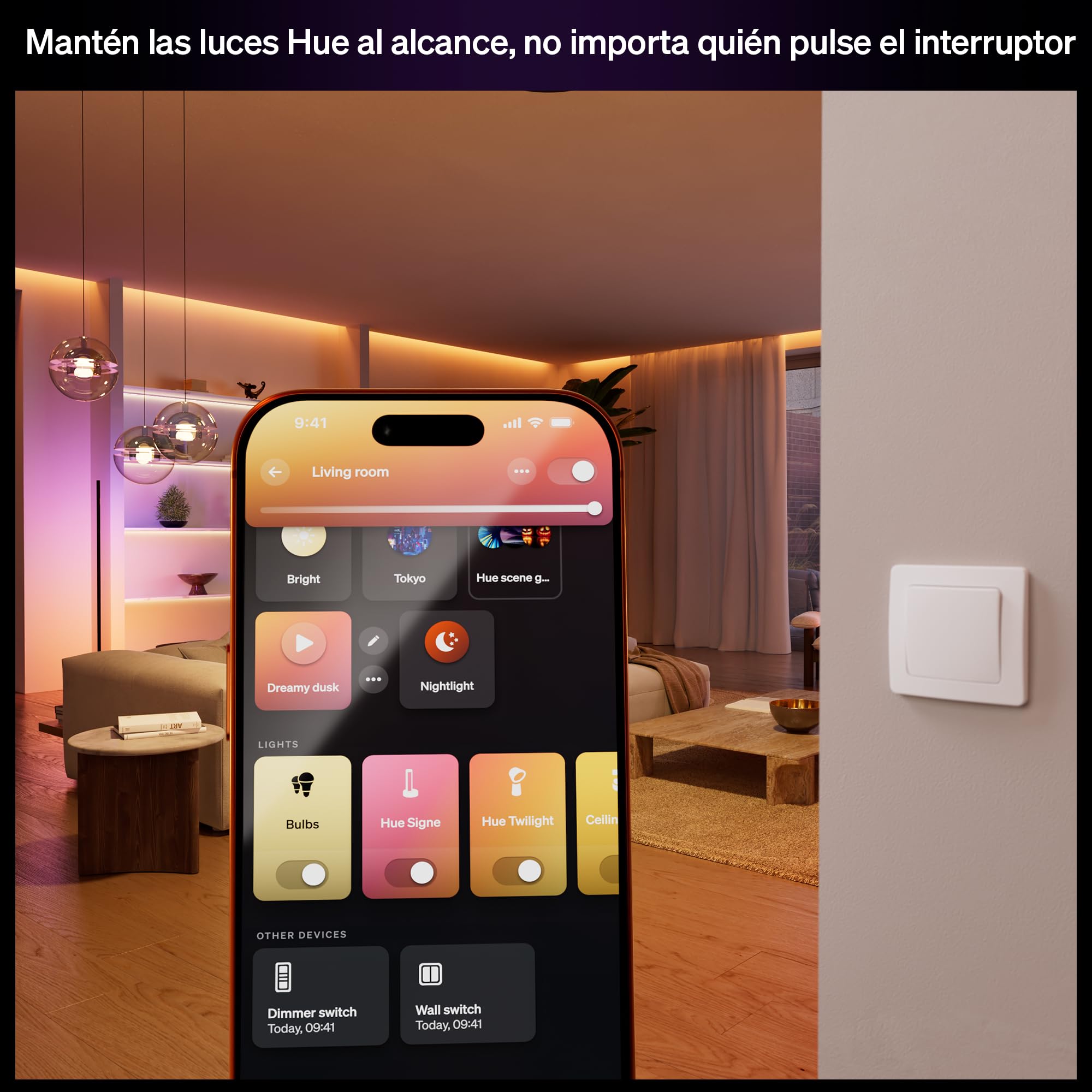Philips Hue Interruptor de Pared Cableado, 2 Ud, Tus Luces Hue al Alcance, Control Personalizado, Sin Pilas, Conexión Fiable, Aplicación, Comandos de Voz, Funciona con Apple Home, Google Home, Alexa