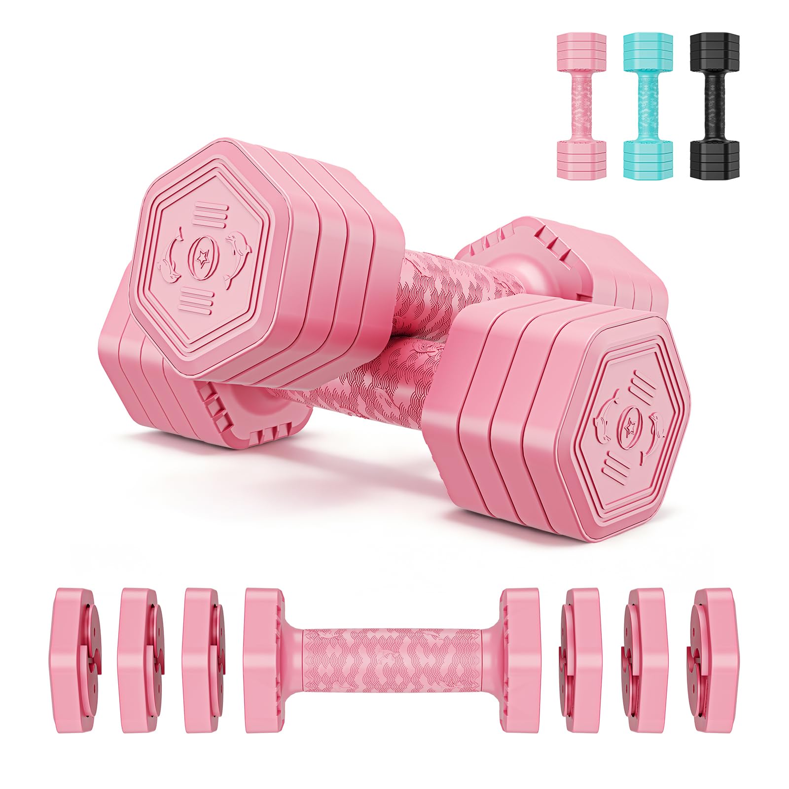 Dripex Weights Dumbbells Set 2.5kg 5kg 7.5kg Dumbbells Set Women, 4-in-1 Adjustable Dumbbell Pair Weights for Women Men with Non-Slip Handle Home Gym Workout-Pink/2.5kg