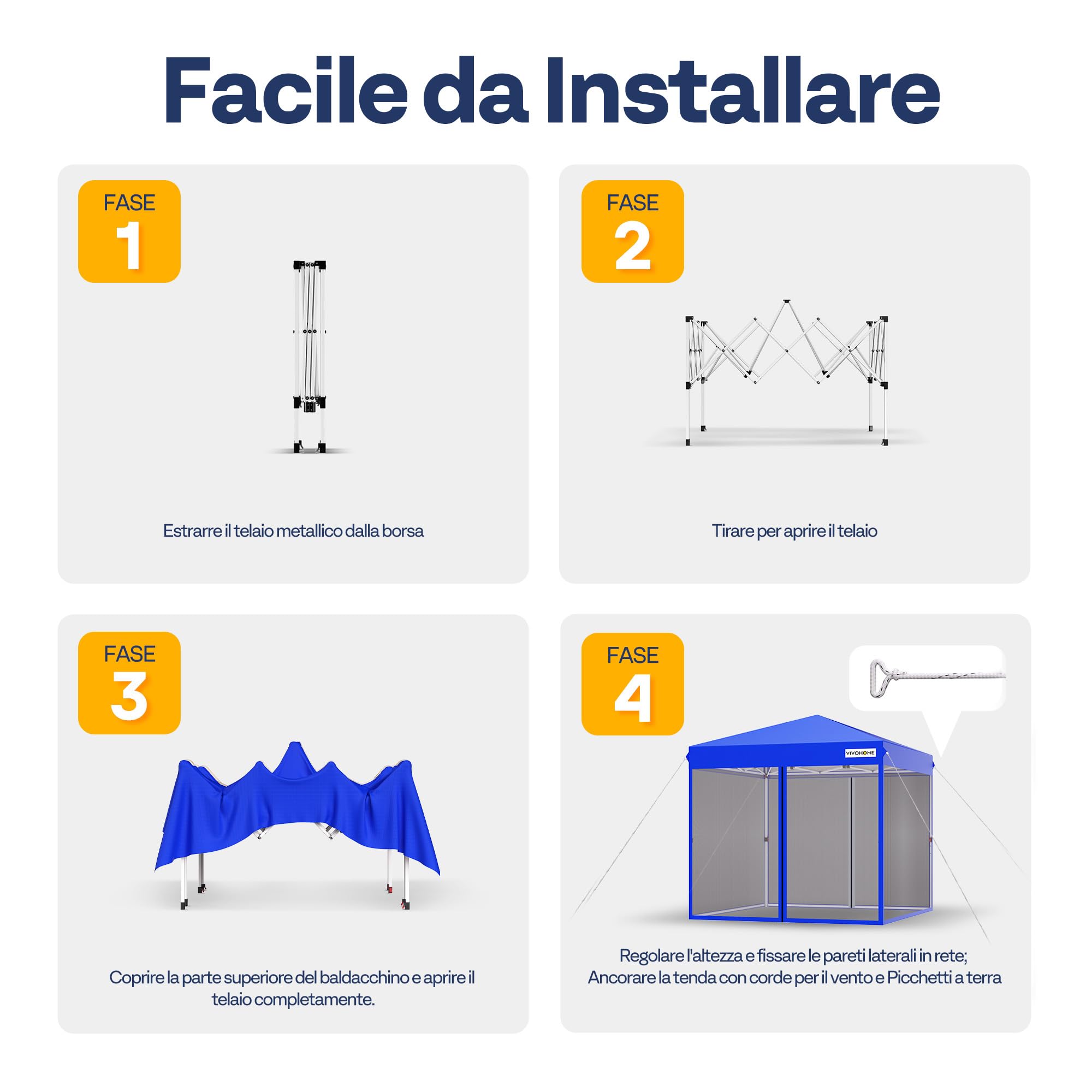 VIVOHOME Gazebo Pop-up Impermeabile 3x3m da Giardino Tenda Pieghevole con Struttura in Metallo Porte con Cerniera e Sacca di Trasporto per Campeggio Picnic e Feste all'Aperto