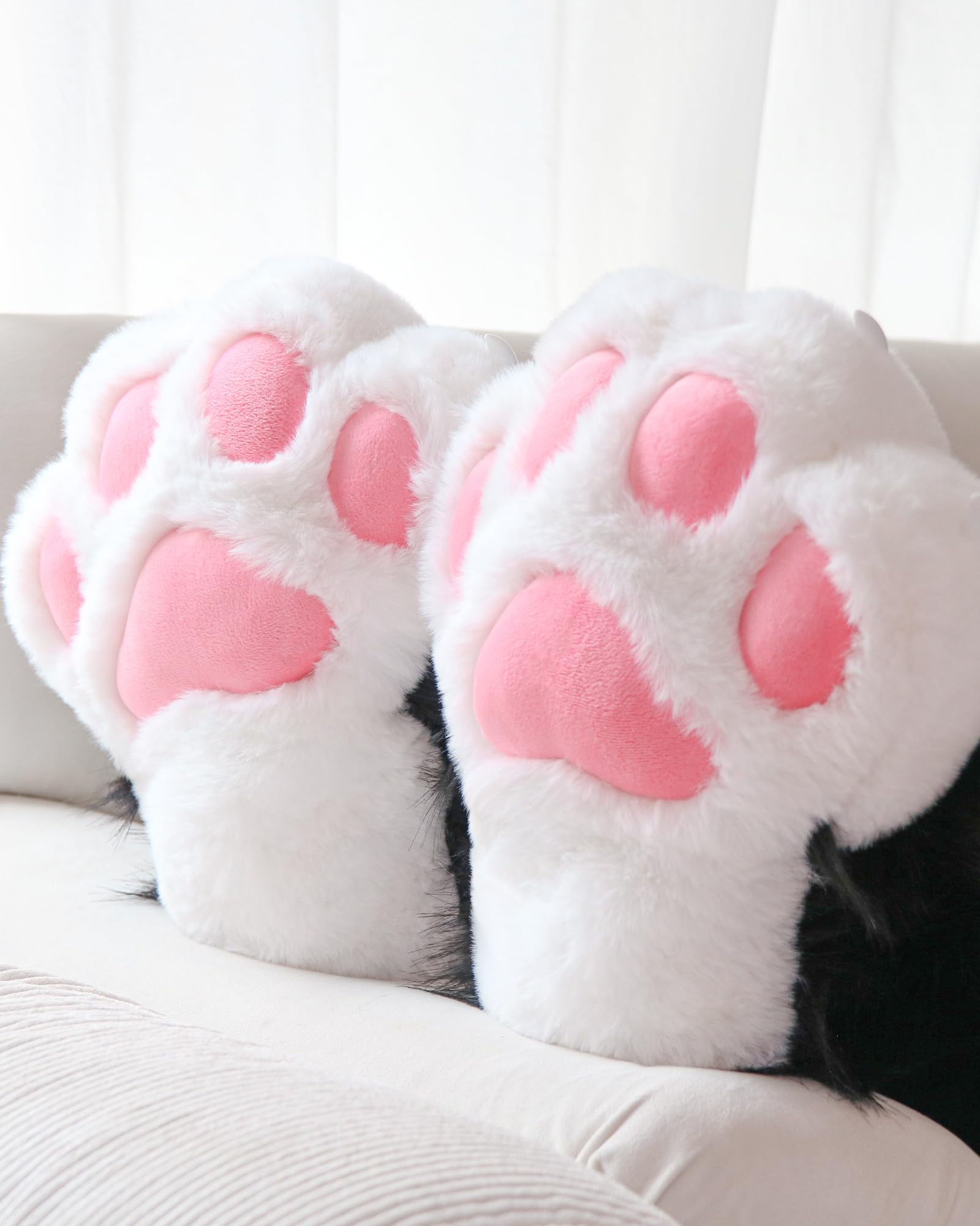 Set di accessori per costume da adulto, con artigli in plastica, per cosplay, animali, zampe, scarpe con zampa pelosa, pantofole e accessori per costume (nero-bianco)