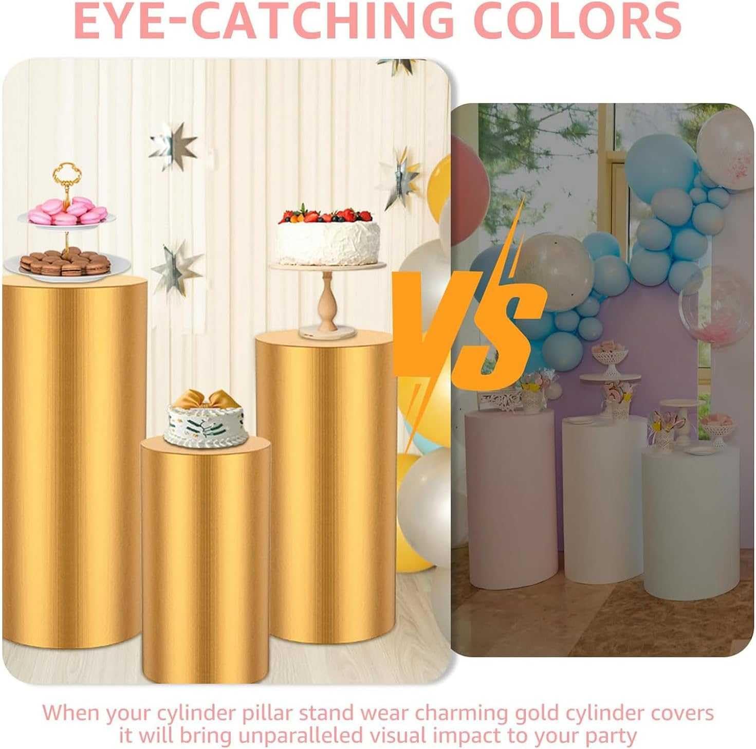 Juego de 3 Soportes cilíndricos Blancos: pedestales Redondos para exhibir Pasteles y Flores para Bodas, cumpleaños, Baby Showers, Halloween y Eventos navideños