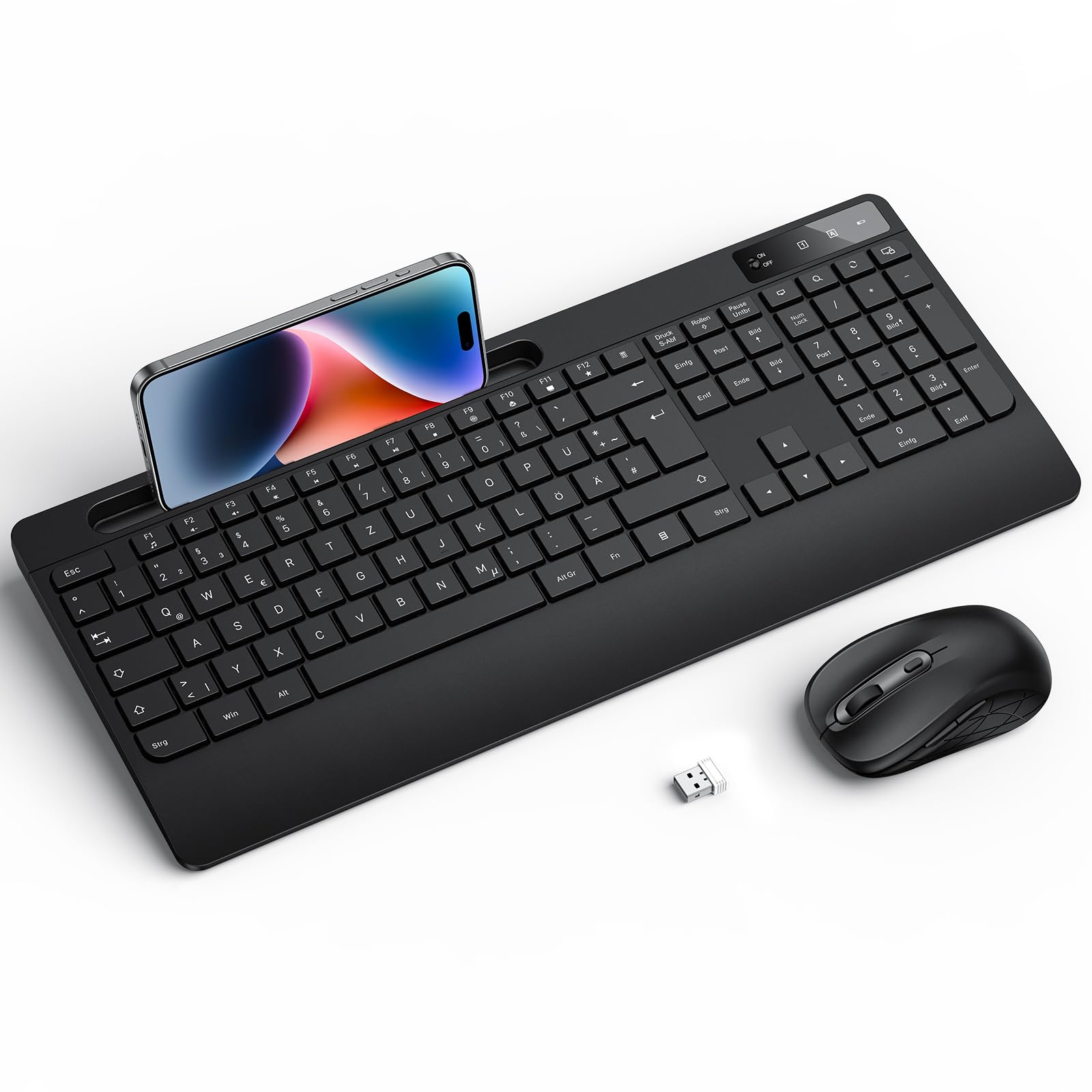 Tastatur Maus Set Kabellos - Funk Tastatur Ergonomische mit Handgelenkauflage, QWERTZ Leise, Kabellos Maus und Tastatur, 2,4GHz Wireless Keyboard and Mouse für Windows Computer, Laptop, PC