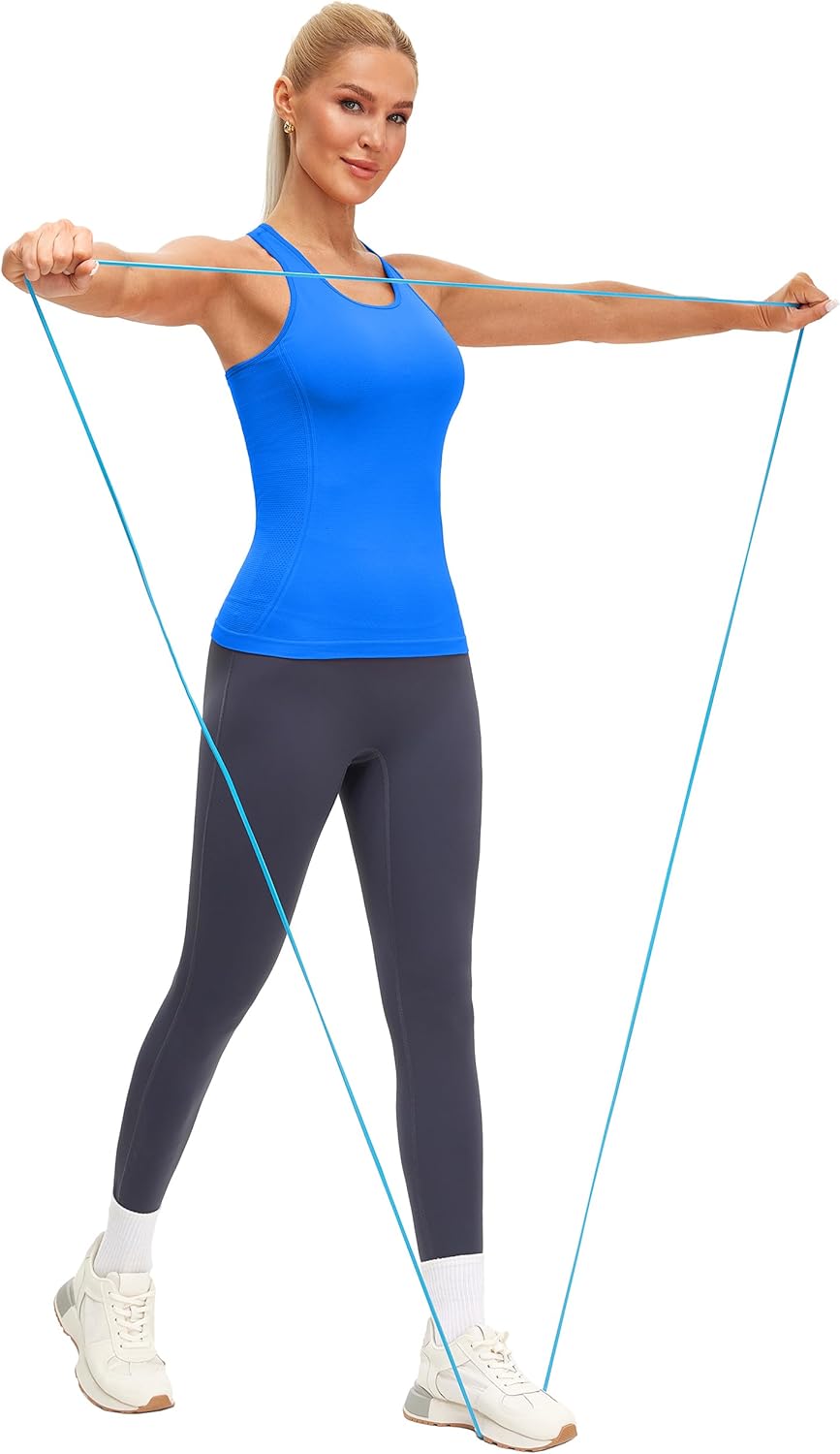MathCat Racerback Workout Tank Tops for Women, Seamless Padded Athletic Yoga Tops Camisole Shirts with Built in Bra