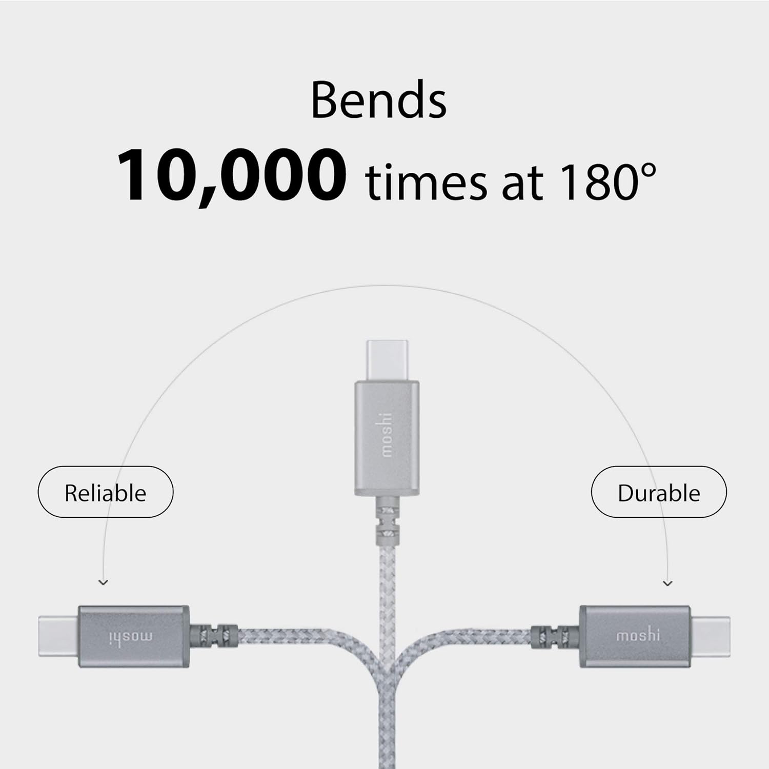 Moshi Integra™ USB-C to USB-A Charge Cable 0.8 ft (0.25 m), 3A Fast-Charging, 10,000 Bend Cycles Durability