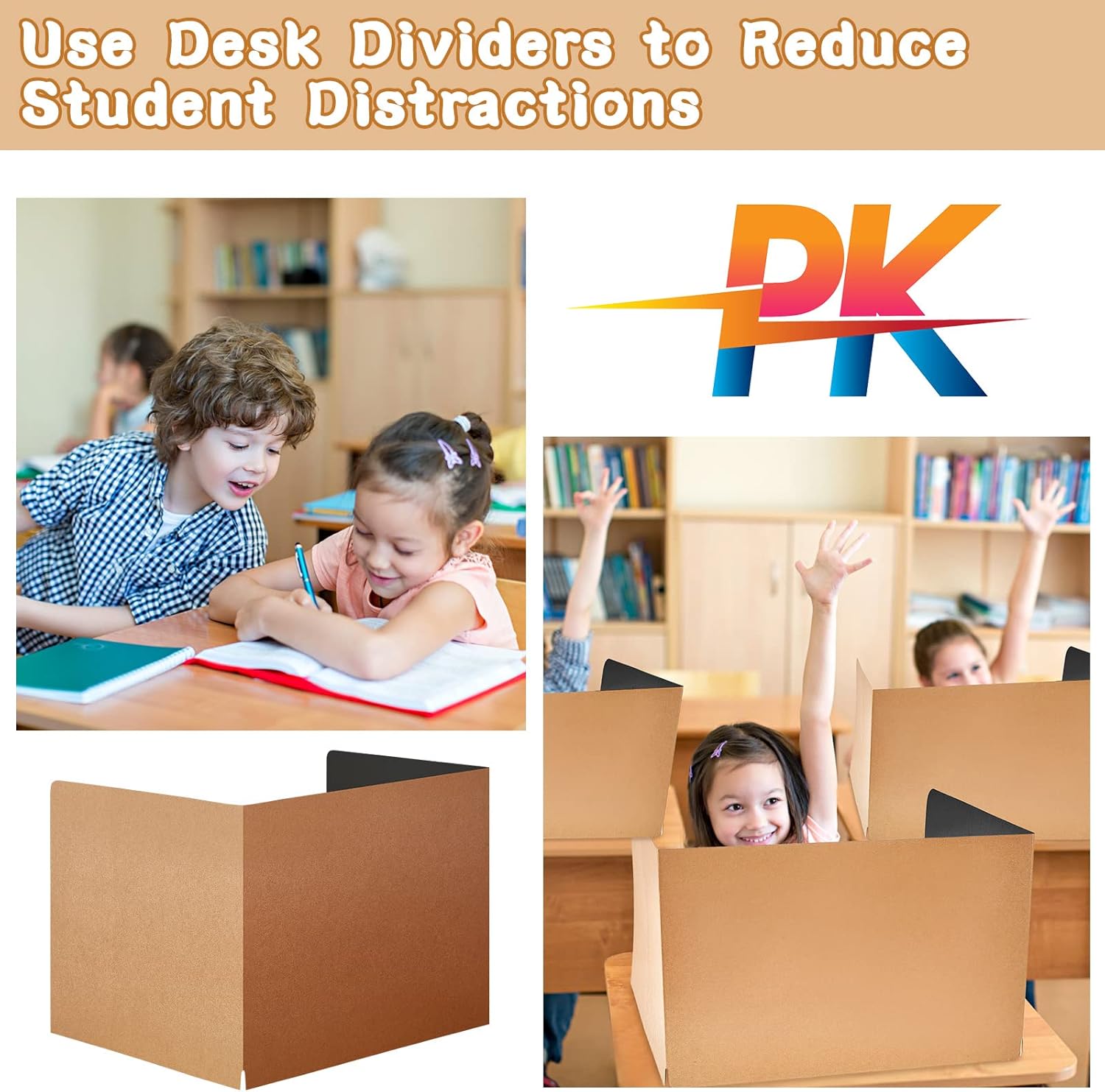 Gueevin 30 Pcs Classroom Desk Dividers for Students Test Privacy Folders for Better Focus Overall Size 13" x 20" x 17" School Testing Study Cardboard (Brown,Black)