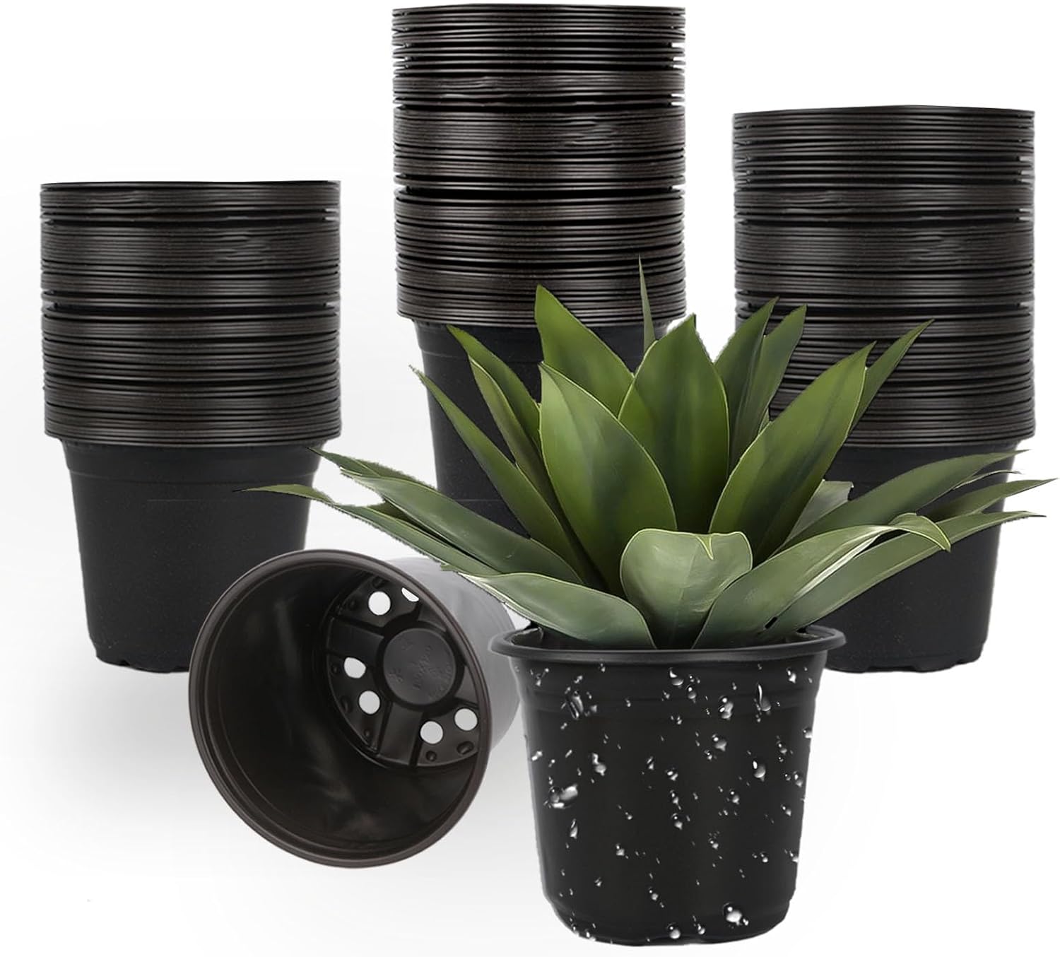 100 Packs 6 Inch Nursery Pots, 4 5 6 Inches Plastic Nursery Pots for Plants with Drainage Holes, Seed Starting Garden Pots of Flower Plant Container for Succulents, Transplanting (100, 6 Inch)