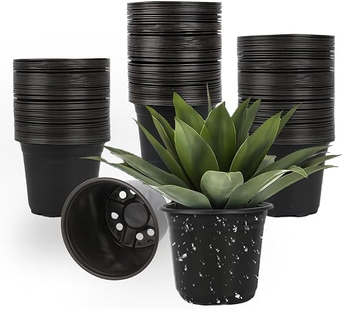 100 Packs 4 5 6 Inch Nursery Pots, Plastic Nursery Pots for Plants with Drainage Holes, Seed Starting Garden Pots of Flower Plant Container for Succulents, Transplanting (100, 4 Inch)