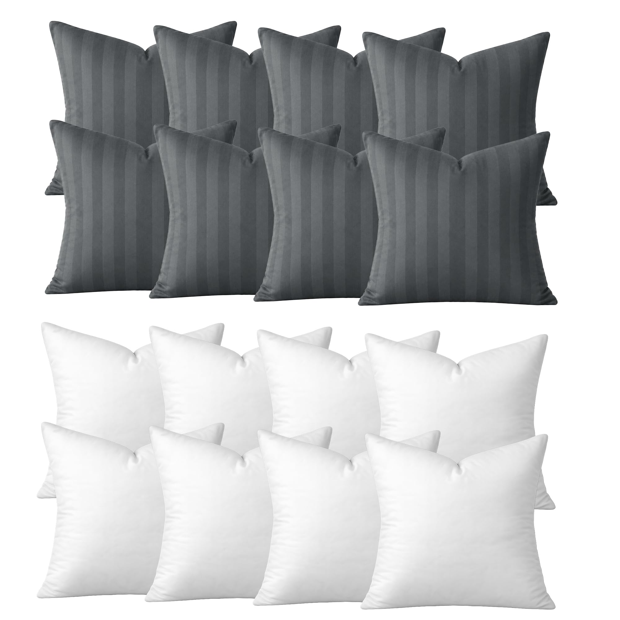 Hafaa Charcoal Cushions With Covers Included Pack Of 8, 40 X 40 Cm Decorative Stripe Microfiber Throw Pillows With Hidden Zip Closure For Living Room Couch Office & Home Décor