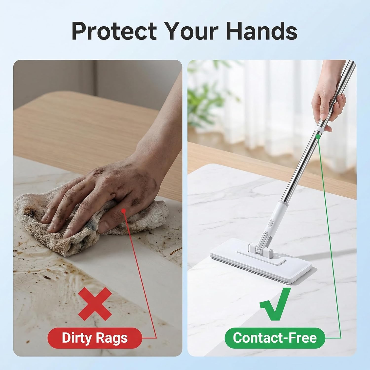 Mini Mop Kit 30" with 10 Pads - No-Touch 360° Swivel for Windows Walls | Multi-surface: ceiling, bathroom, kitchen