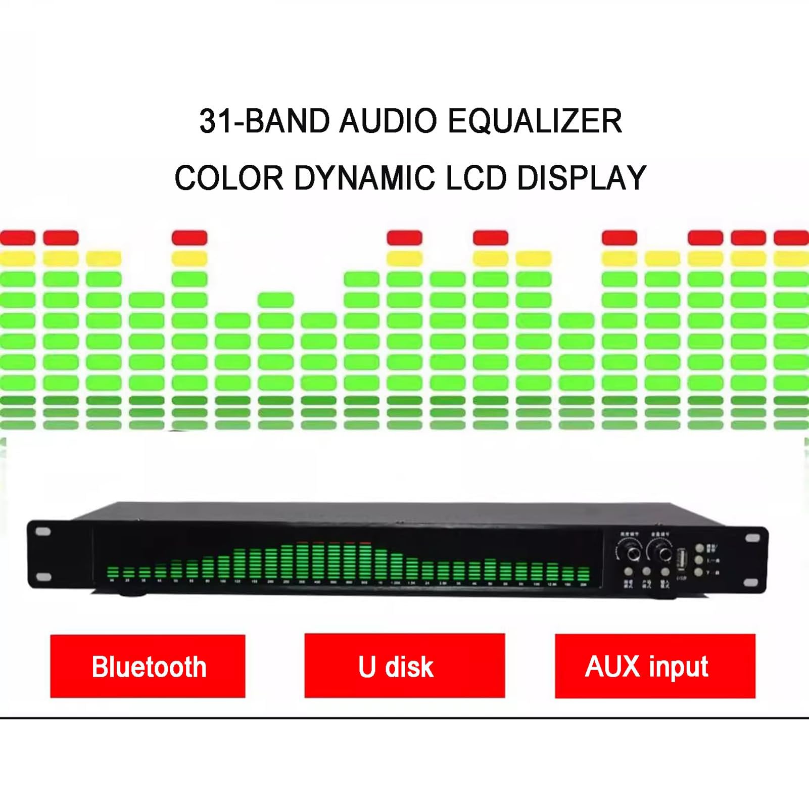 égaliseur Graphique 31 Bandes, Système Audio Stéréo Numérique Professionnel avec Réduction du Bruit, Affichage LED du Spectre Musical, 10 Effets Préréglés, Entrée Optique Coaxiale Bluetooth, pour