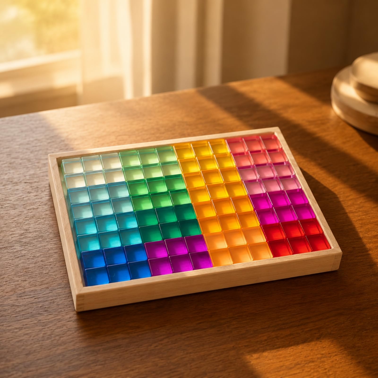96 Pezzi Acrilici Colorati con Vassoio in Legno Durevole Set di Blocchi Impilare con Espositore in Legno per Bambini 4-6 Anni