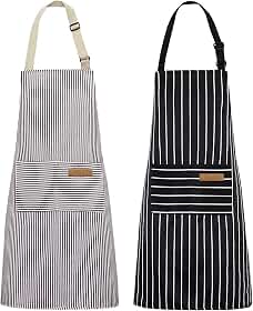 NLUS Pacote com 2 aventais de cozinha de cozinha, avental macio ajustável com 2 bolsos para homens e mulheres