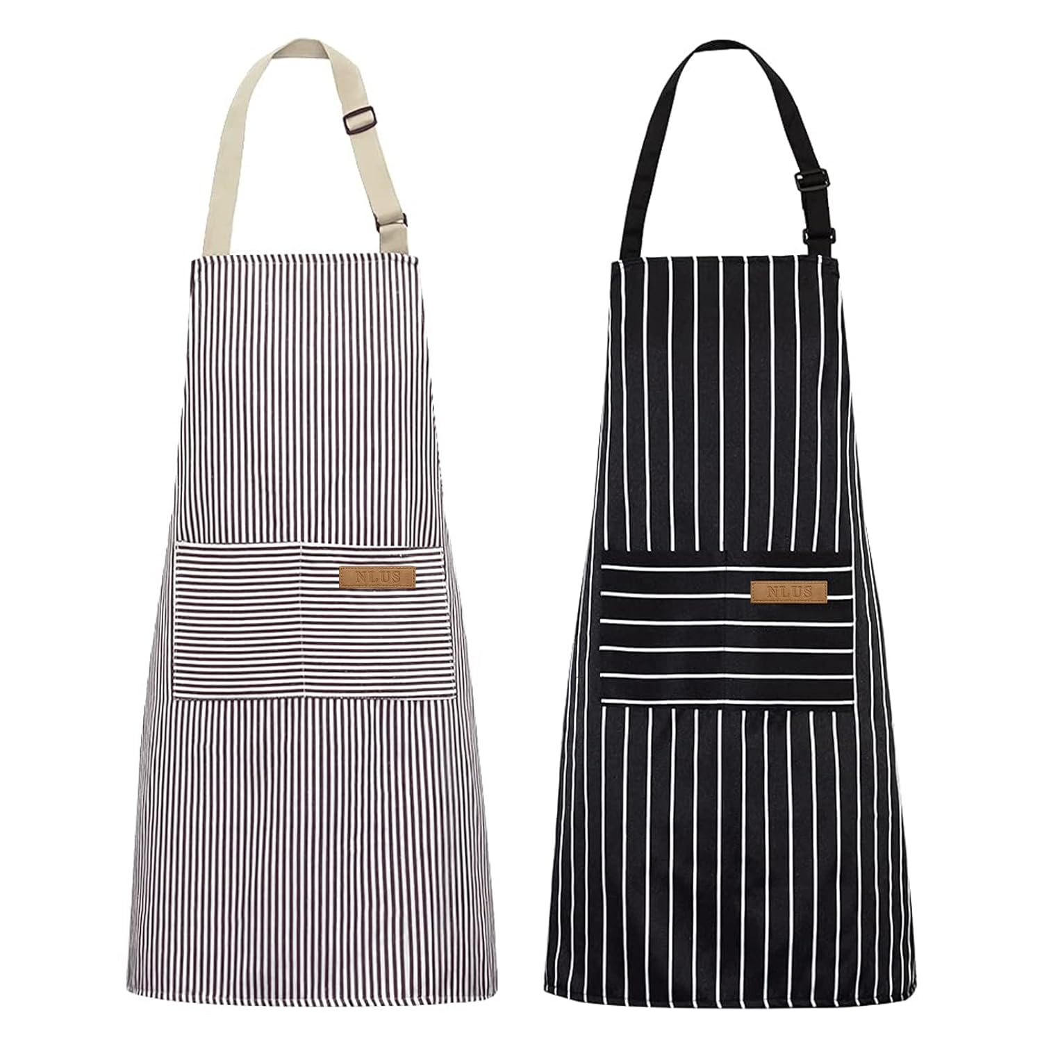 NLUS 2 Pack Kitchen Cooking Aprons Adjustable Bib Soft Chef Apron with 2 Pockets for Men Women Black