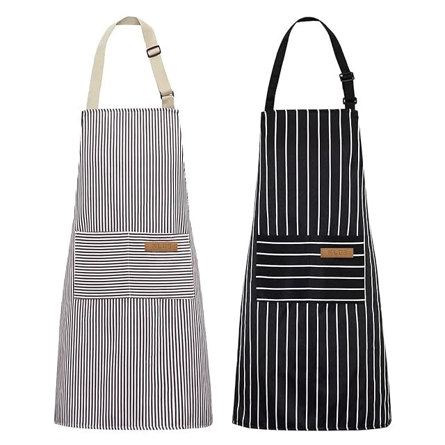 NLUS 2 Pack Kitchen Cooking Aprons Adjustable Bib Soft Chef Apron with 2 Pockets for Men Women Black
