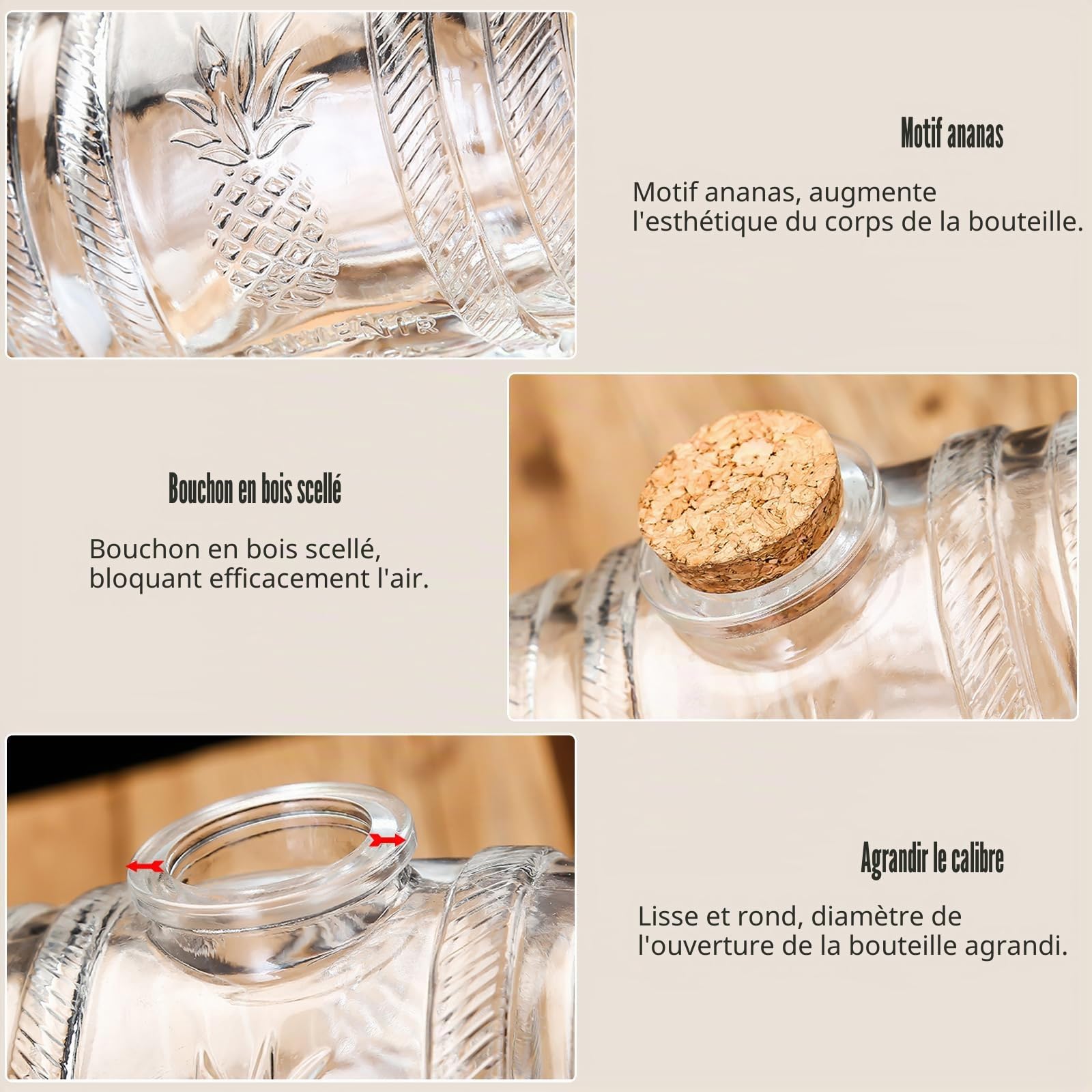 Carafe à whisky, distributeur de boisson en forme de tonneau, décanteur avec robinet, idéal pour vin, whisky, bière, rhum, cadeau pour ami, mari, père (3 L, fût en verre)