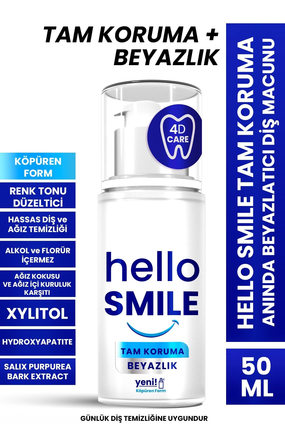 HELLO SMILE Tam Koruma Anında Beyazlatıcı Diş Jeli 50 ML (4 paketi)
