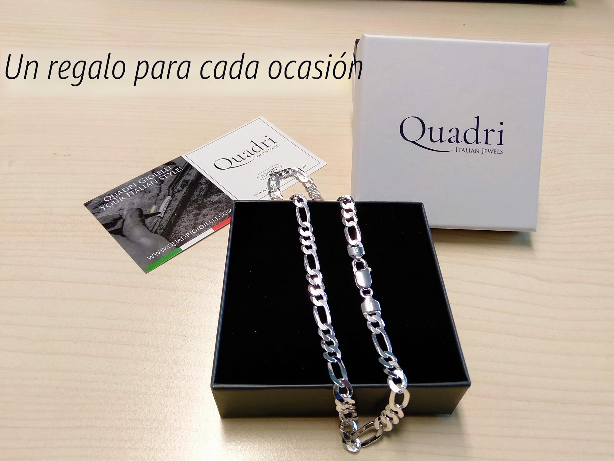 QUADRI - Collar Hombre y Mujer Plata 925 - Cadena Figaro - Made in Italy | Ancho 7 mm - Largo 46-66 cm - Idea de Regalo para Cumpleaños, Aniversario, San Valentín