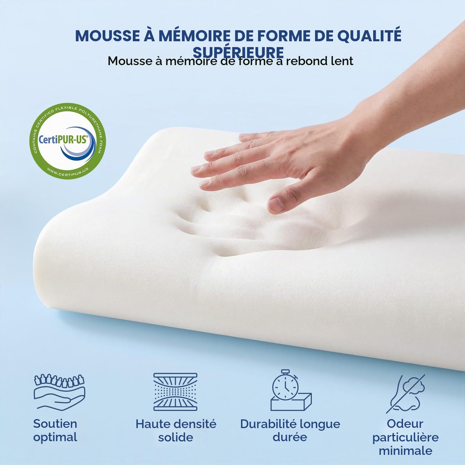 PKBD Oreiller Mousse Mémoire, 2 Hauteurs Ergonomique, Blanc-Violet