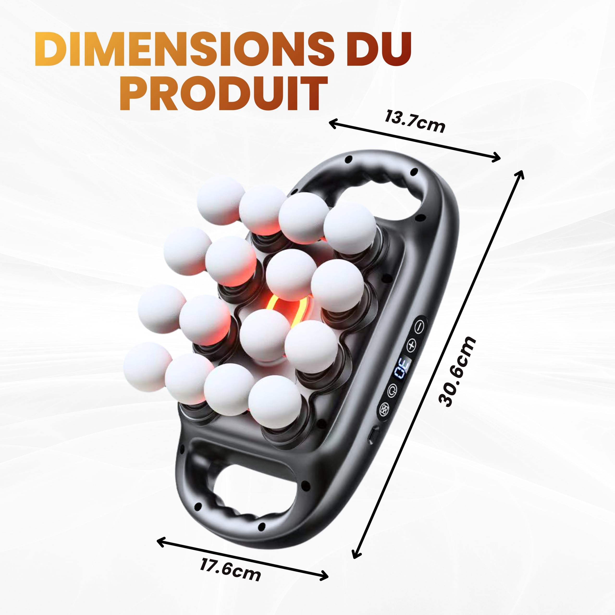 BeFit24 Pistolet de Massage Professionnel avec Chaleur & 16 Têtes, Massage Musculaire Profond Anti-Douleur, Récupération Musculaire Dos Cou Épaules Jambes, Sans Fil USB-C