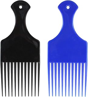BSTHP Afro Hair Comb, Hair Pick Comb Have Standard Spacing, Suitable for Curly Hair or African Hairstyle, 2Pcs Blue and Black