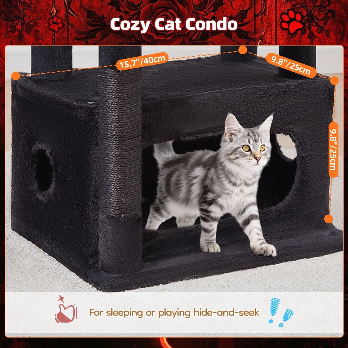 Gothic Cat Tree, 38.5-Inch Cat Tower for Indoor Cats, Suitable