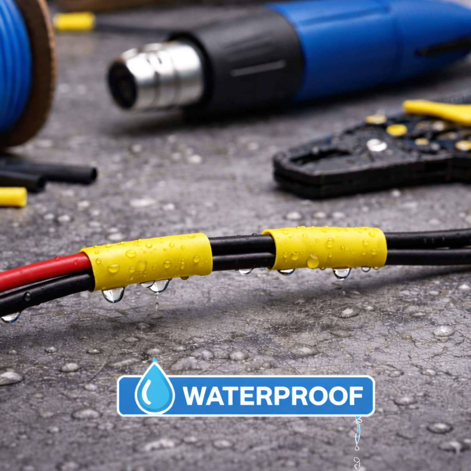 Tubo termocontraíble, relación 2:1, alta resistencia a la tracción, impermeable, para cableado eléctrico y automotriz (amarillo, Ø20 mm x 100 m)