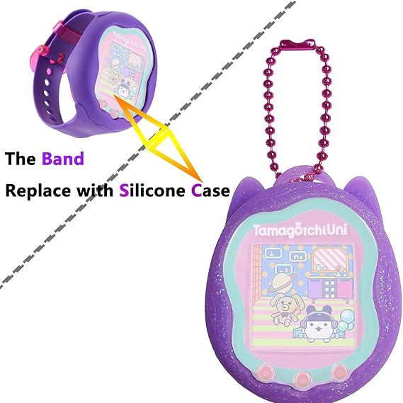 Silicone Case Replacement for Tamagotchi Uni, Screen Protector for Tamagotchi Uni Band Pet Accessories (Purple Silicone Case and Protective Film)