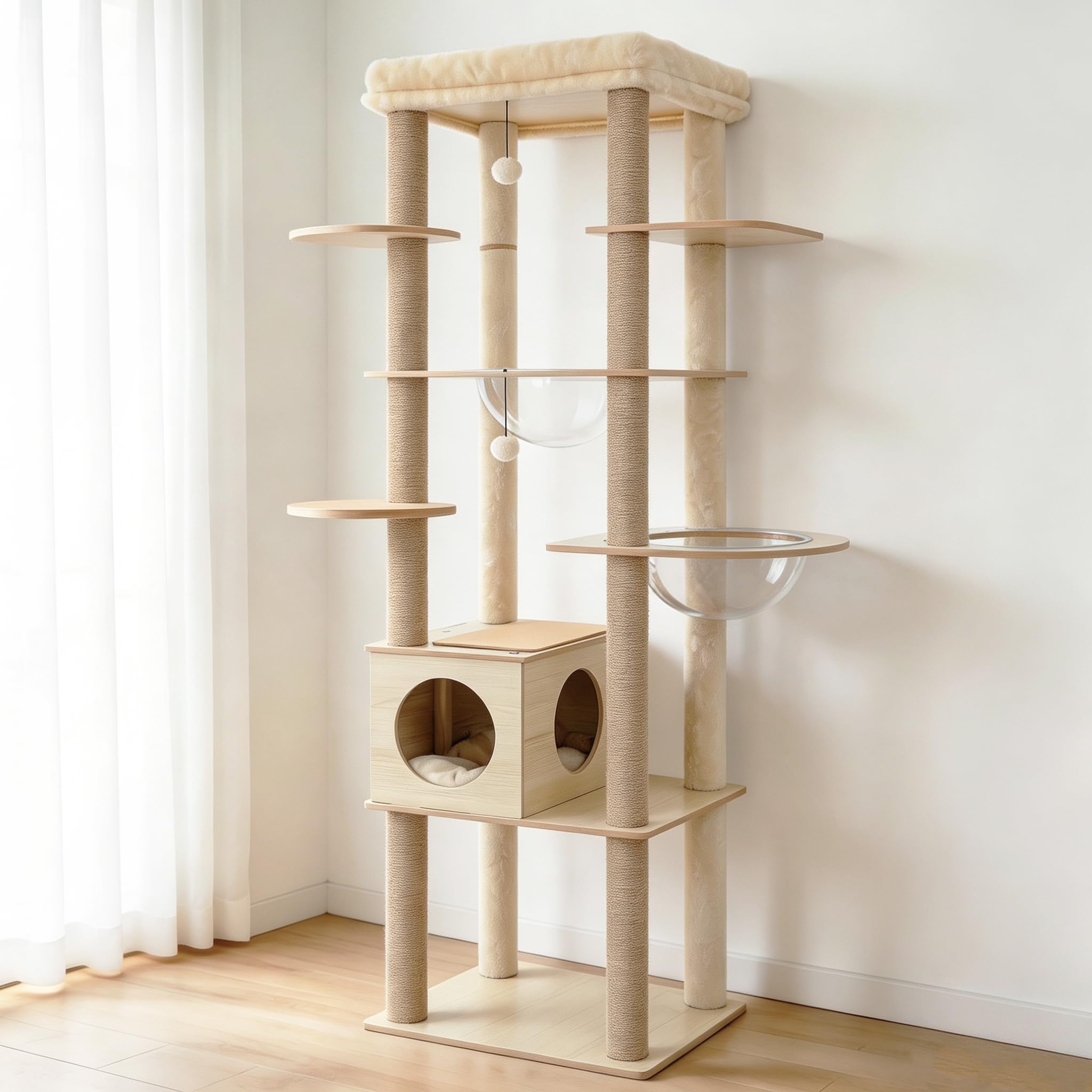 Amazon | PAWZ Road キャットタワー 木製 大型猫用 スリム 宇宙船 猫