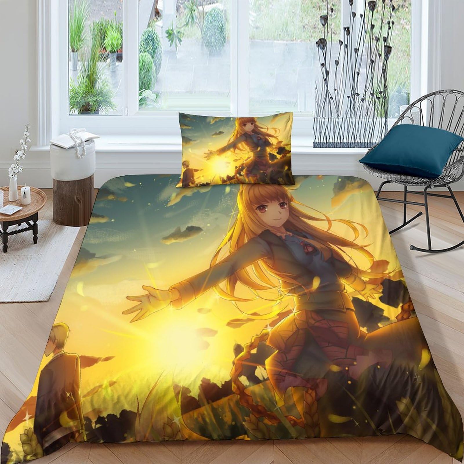 Ensemble de literie 2 pcs avec housse de couette 135x200cm imprimé 3D et taie d'oreiller anime