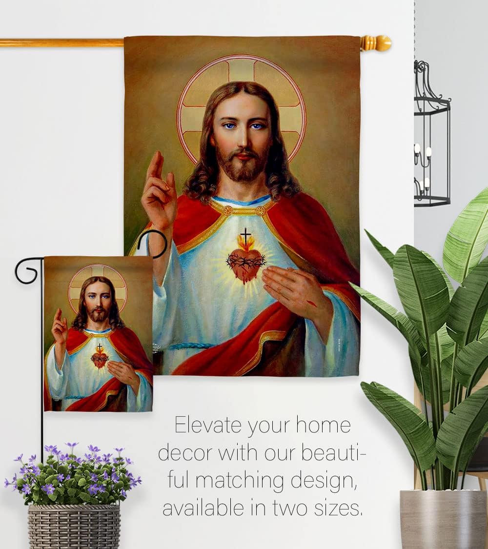 Jesus Sacred Heart House Flag Catholic Gift Home Decor Religious Banner Faith Hope Grace Peace Dove Religion Easter Lawn Porch Outdoor Wall Tapestry Indoor House Banner Small Christian Decoration Made In USA