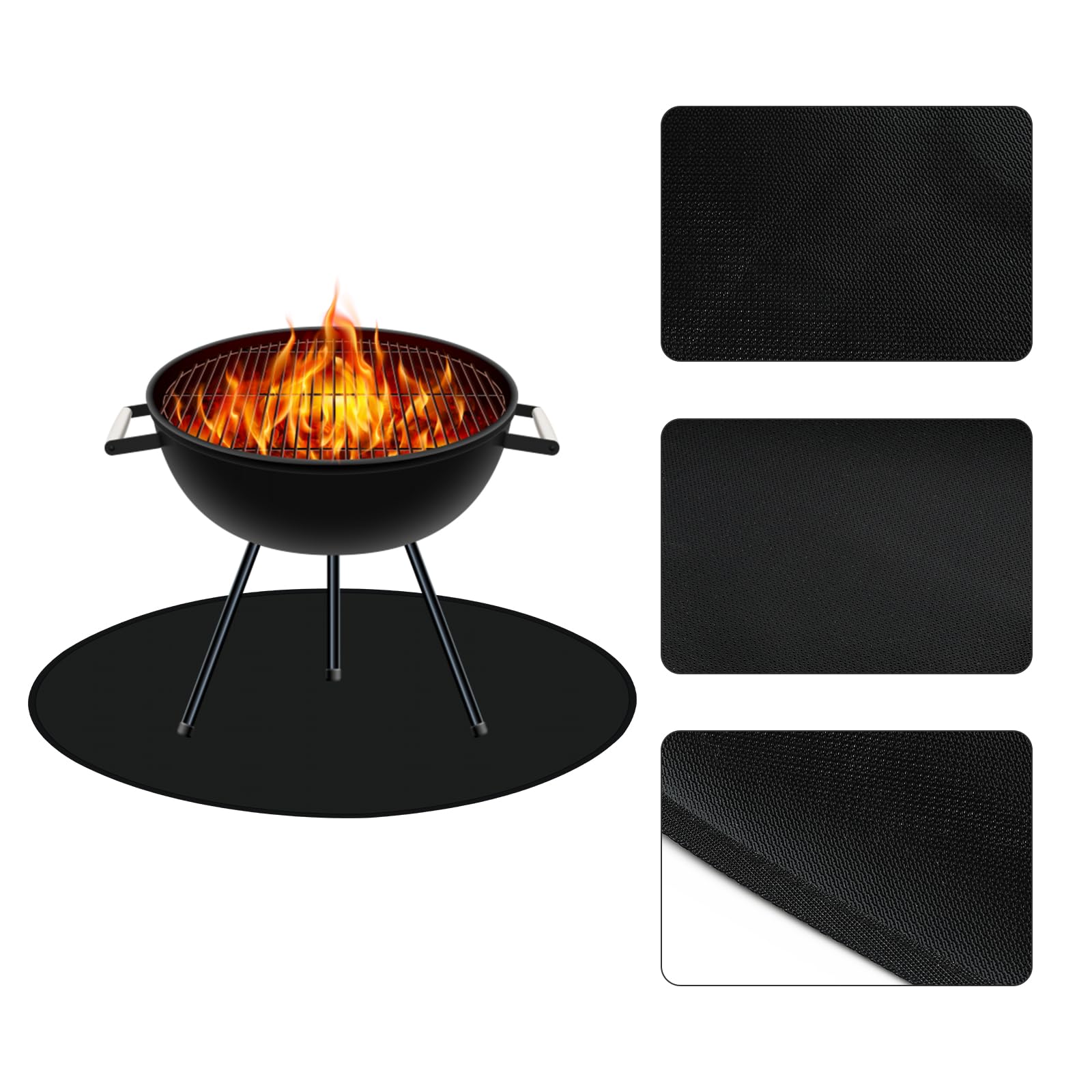 TopHomer Tappetino per braciere, 101 x 101 cm, rotondo, ignifugo, per esterni, braciere pieghevole, tappetino per grill, resistente, per terrazze, erba, prato, cortile e campeggio all'aperto