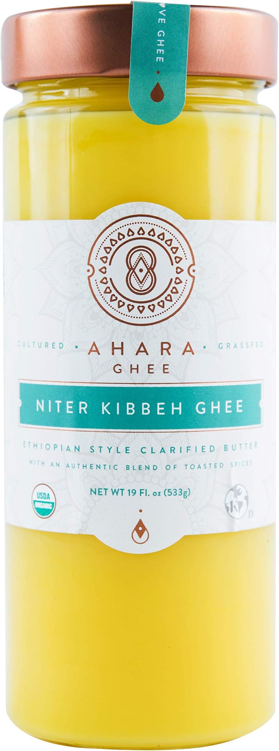 Ahara Rasa Brown Butter Organic Ghee (19 Oz, Niter Kibbe)