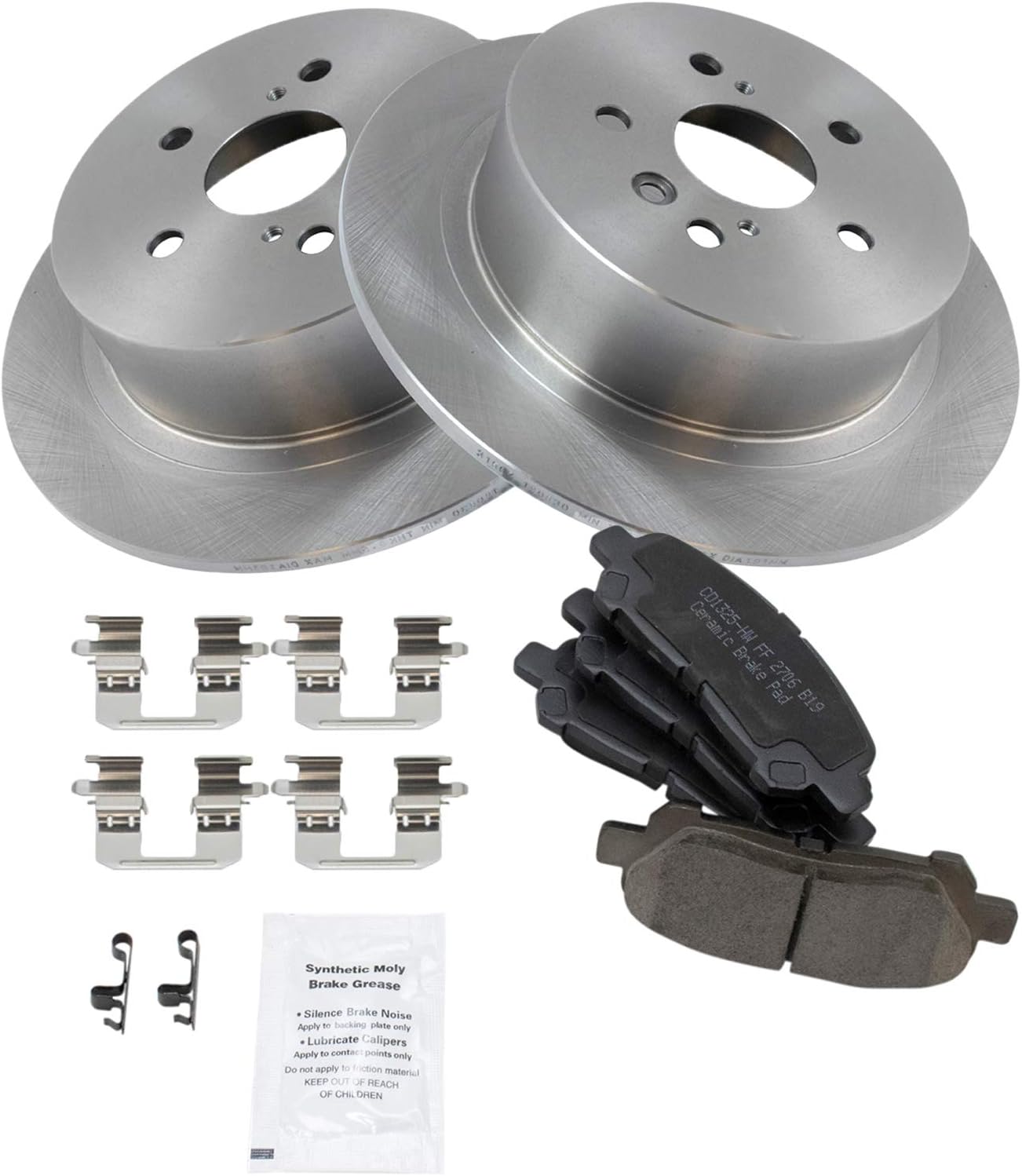 TRQ Rear Brake Pad & Rotor Kit Brake Pads Brake Rotor Ceramic Compatible with 2008-2013 Toyota Highlander