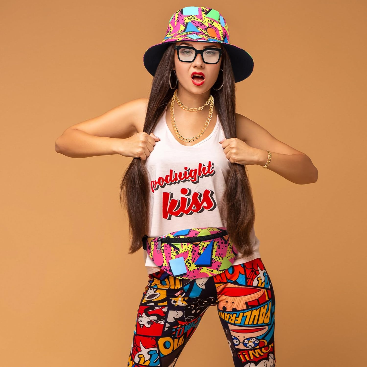 Hicarer 6 Pieces Hip Hop Costumes 80s/90s Outfits Accessories for Women Men Rapper DJ Costume Halloween Cosplay - Image 4