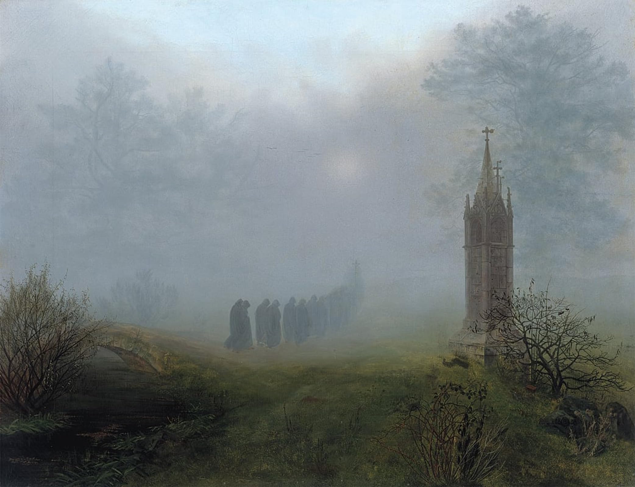 ARTXLXXBN Famous Art Print Poster Vintage Wall Art Procession in the Fog by Ernst Ferdinand Oehme Canvas Art Poster for Home Decor 60x90cm