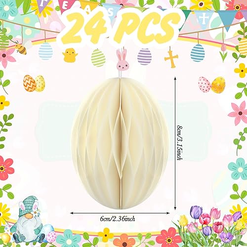 Miniatura 2 de Tenare 24 piezas de adornos de huevos colgantes de Pascua, centros de mesa de panal de abeja 3D, pompones de papel de panal para guirnalda, fiesta