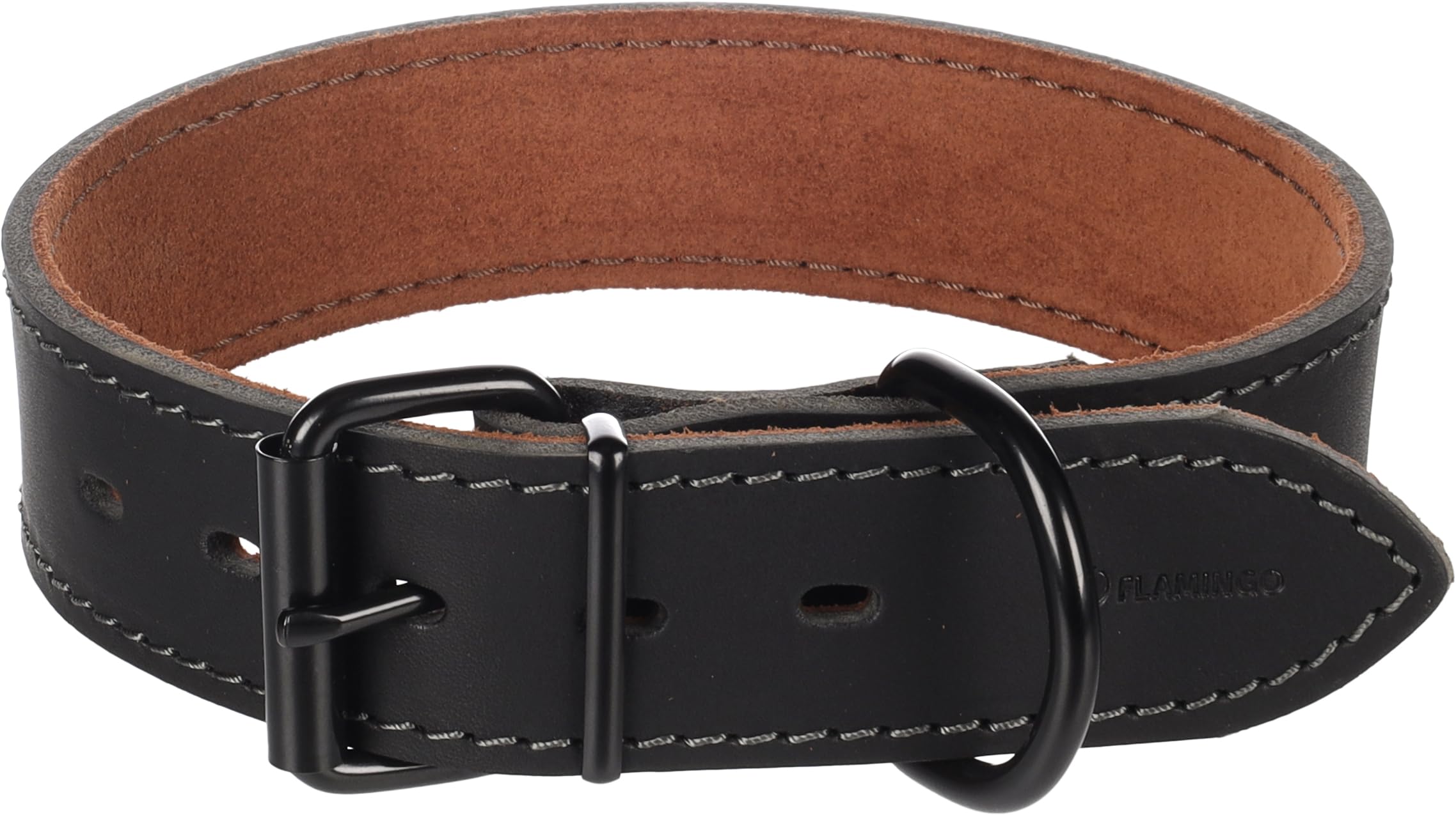 Collier Flamingo Montana en cuir noir à rivets pour grand chien L